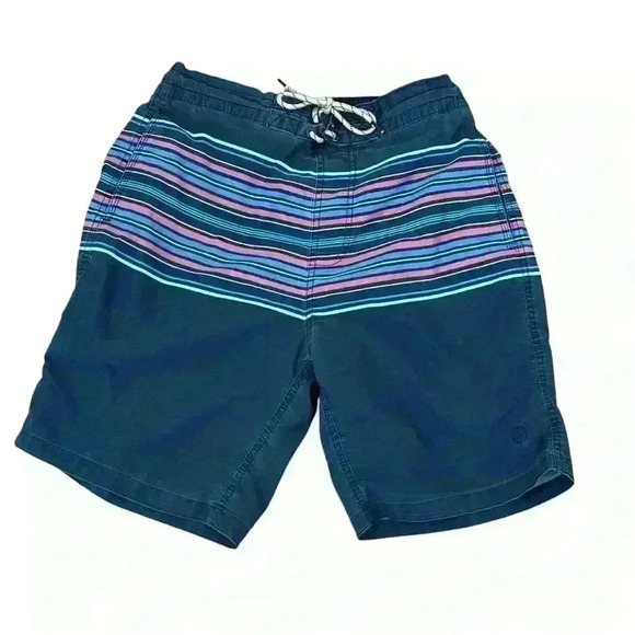 FAT FACE Swim Shorts Men’s Small Elastic Drawstring Waist Blue with stripes - Picture 1 of 10